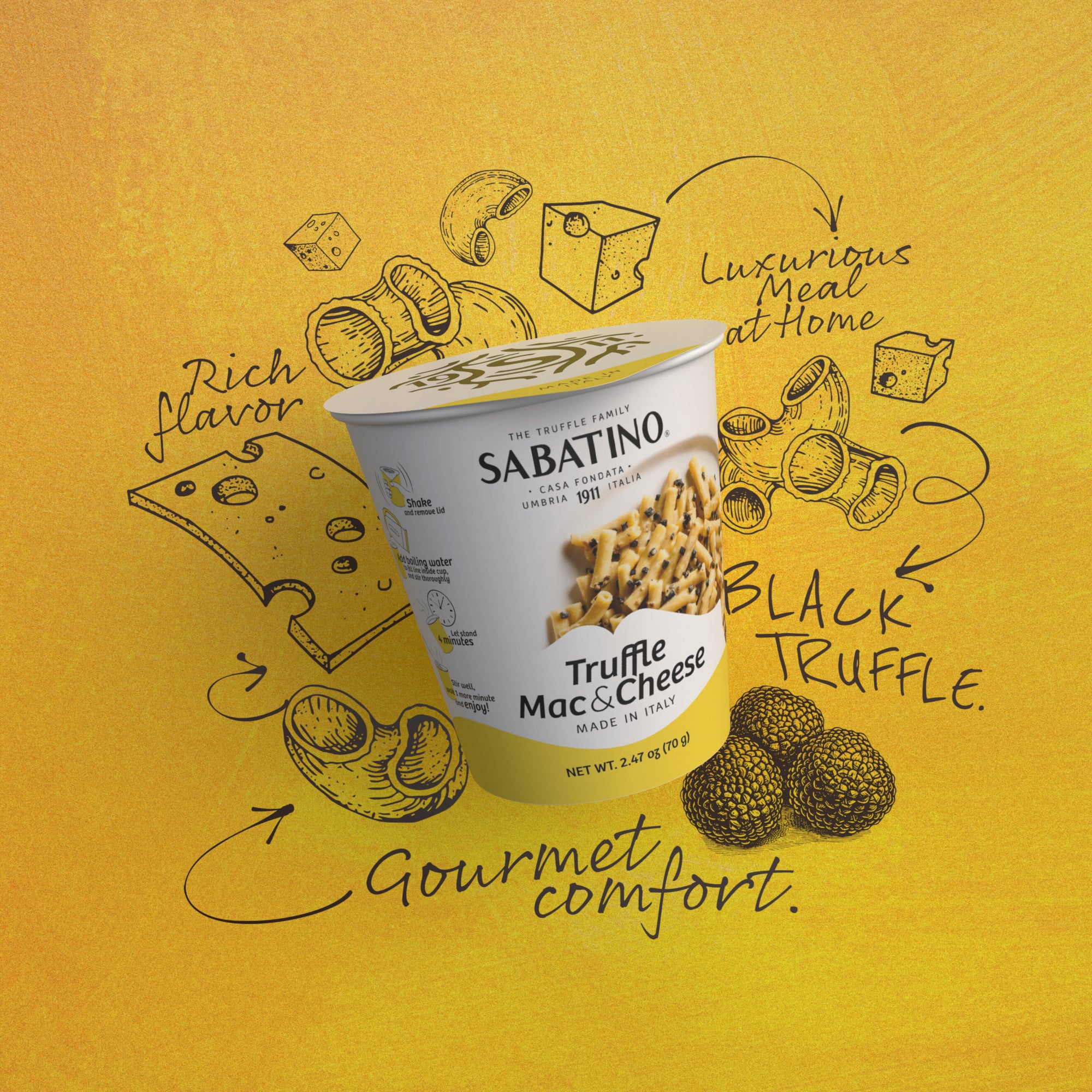 a cup of food with text on it