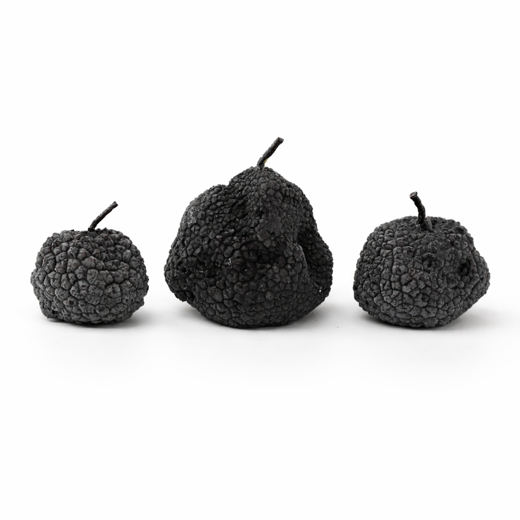 a group of black fruit