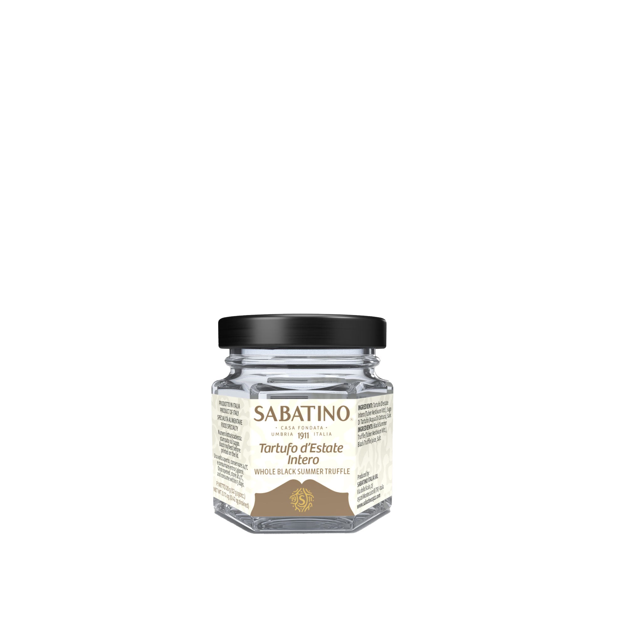 a small glass jar with a black lid