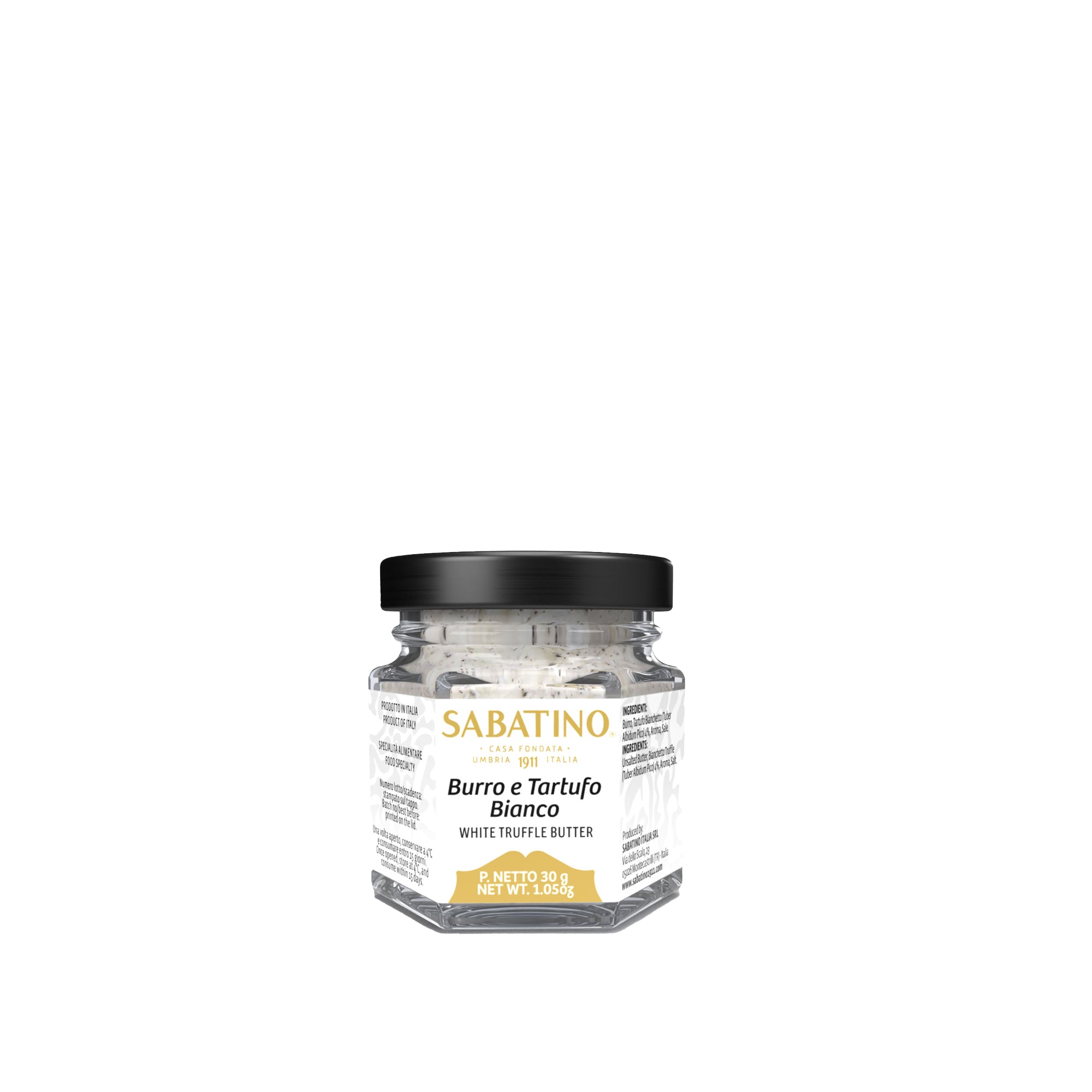 a small glass jar with a black lid
