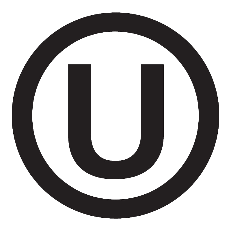 a black circle with a letter u in it