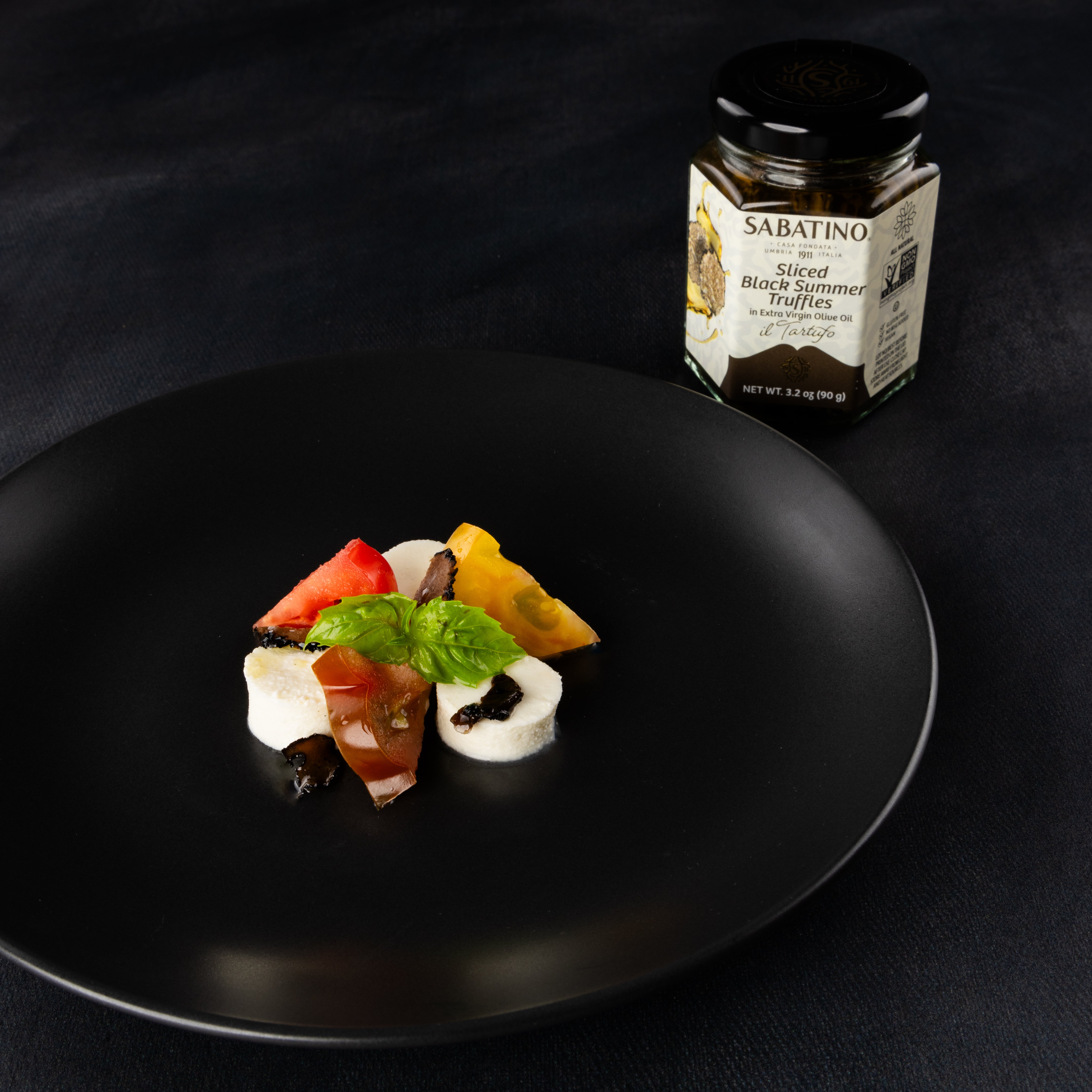 a plate of food and a jar of spices