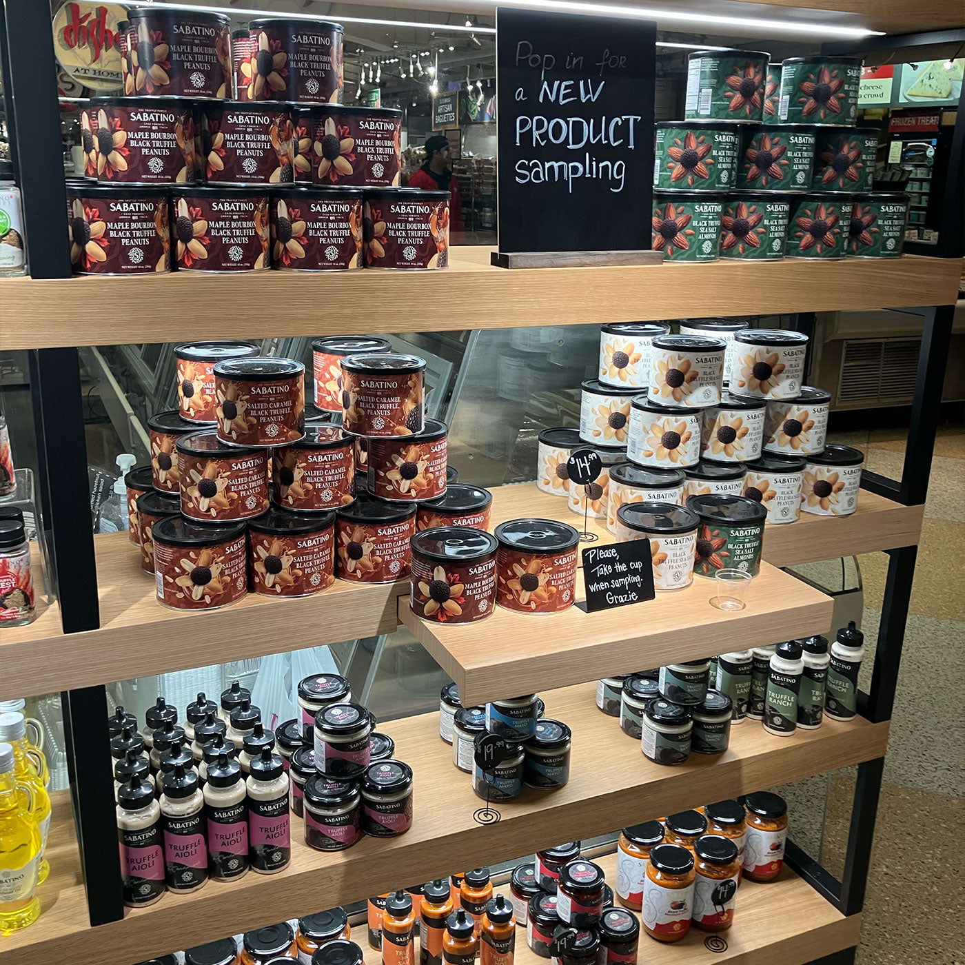 a shelf with food on it