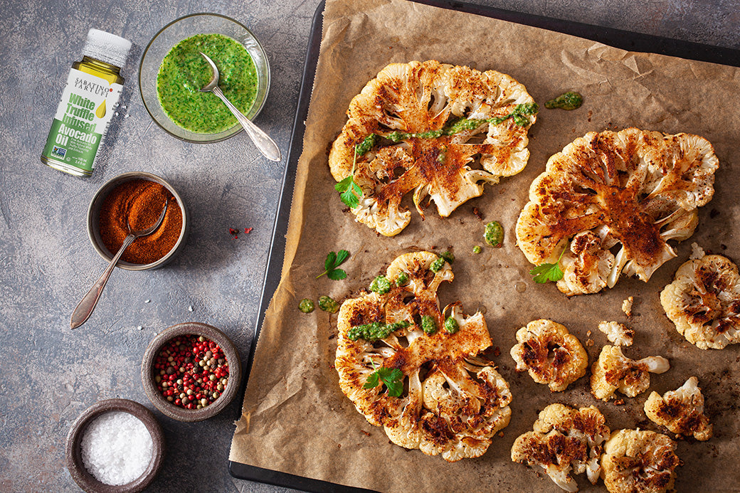 Cauliflower Steaks with Truffle Chimichurri Dressing