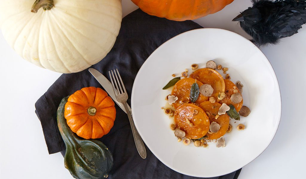 PUMPKIN RAVIOLI WITH TRUFFLE HONEY SAUCE