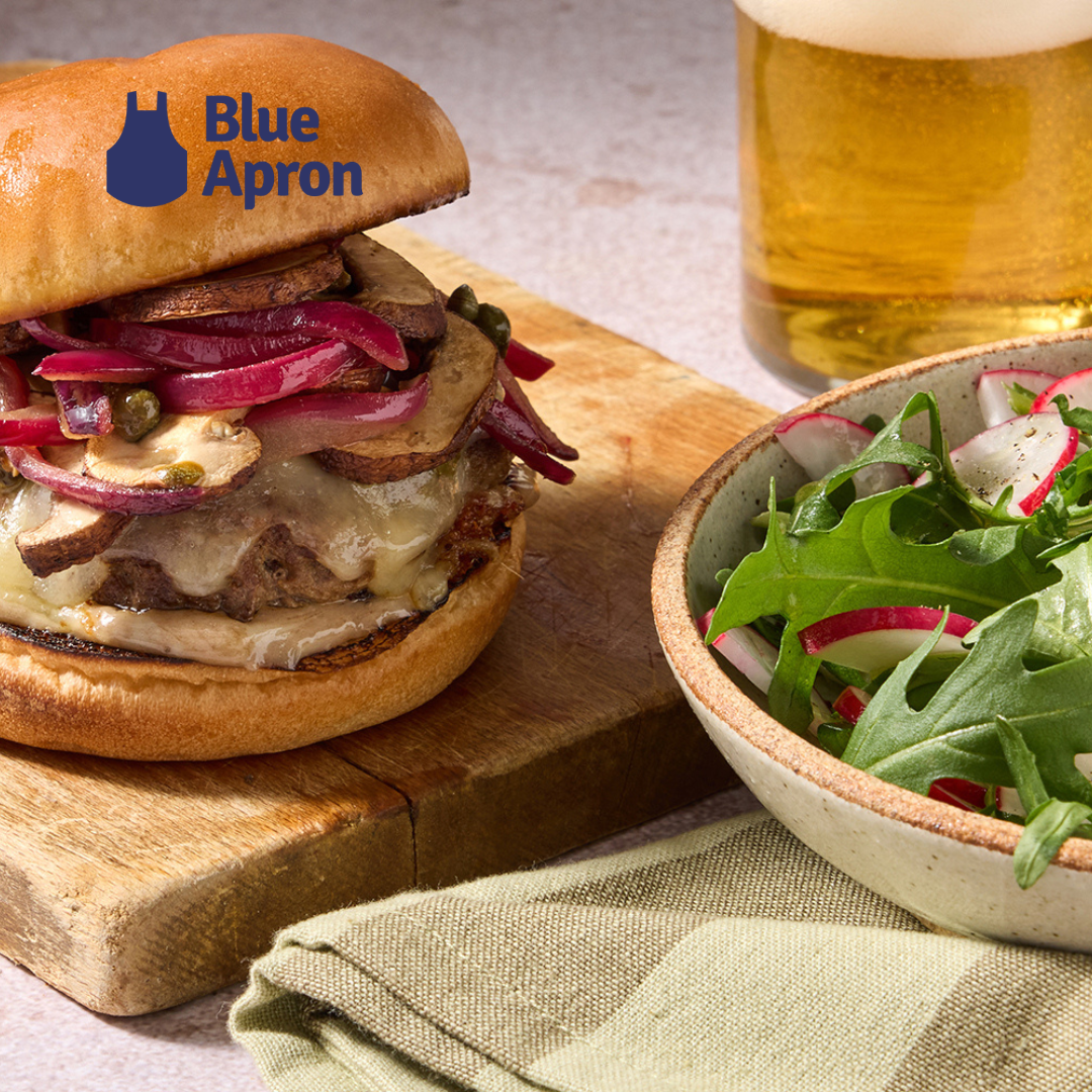 Blue Apron -   Truffle & Fontina Burgers with Sautéed Mushrooms & Arugula Salad