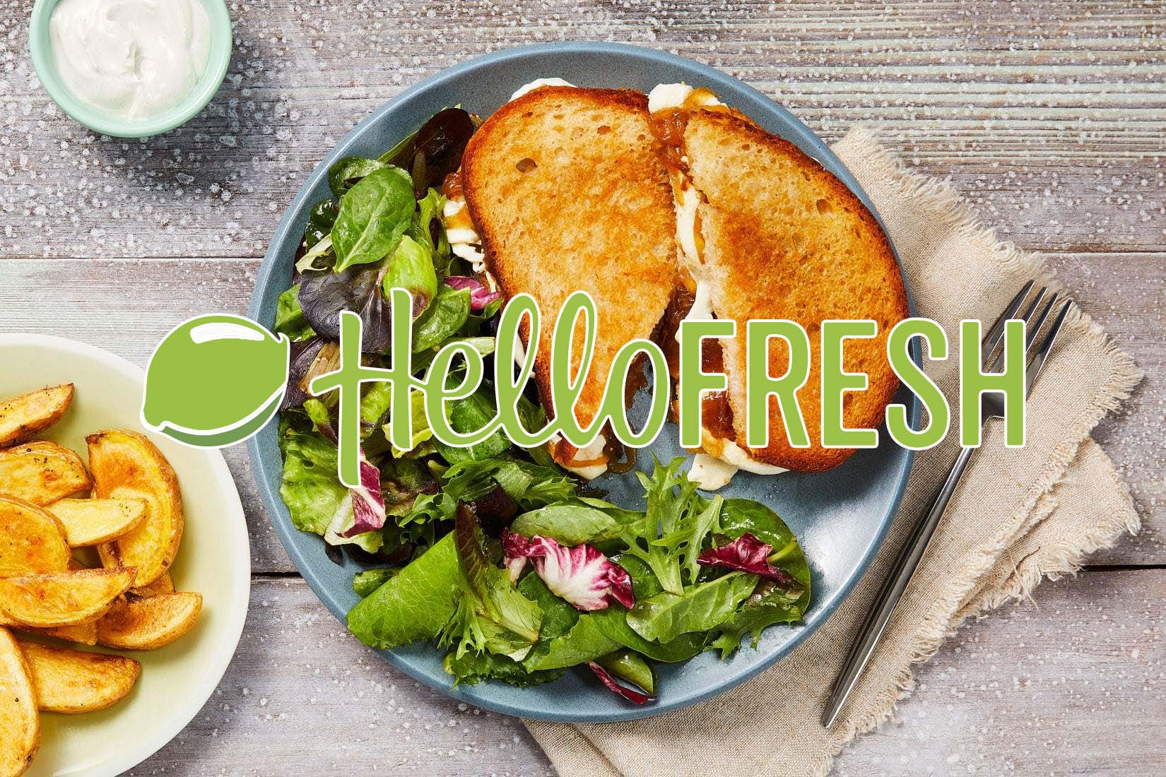 TRUFFLED ONION GRILLED CHEESES WITH POTATO WEDGES AND LEMONY MIXED GREENS