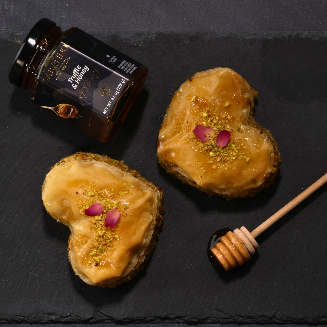 food on a black surface