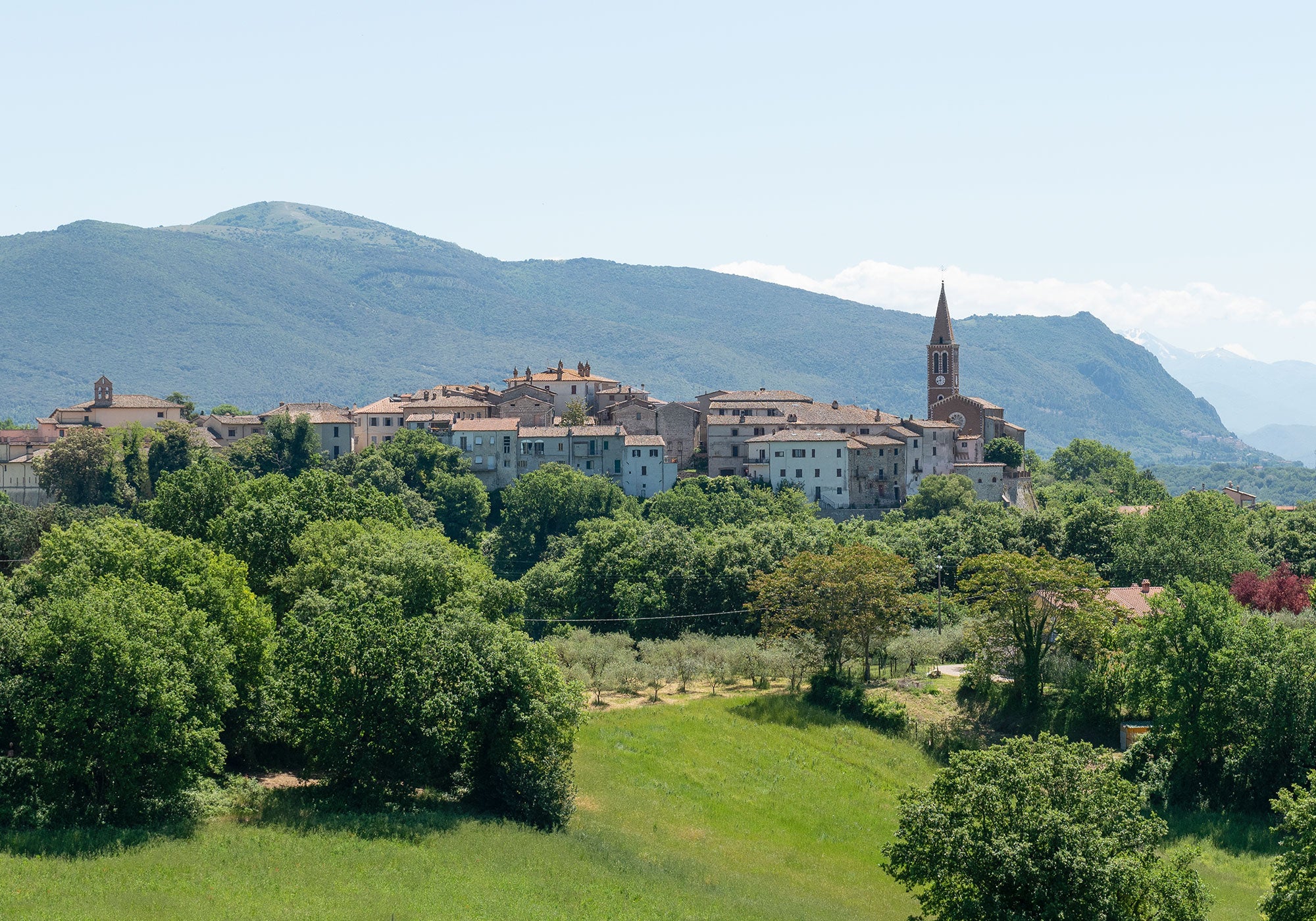 a town in the middle of a green field