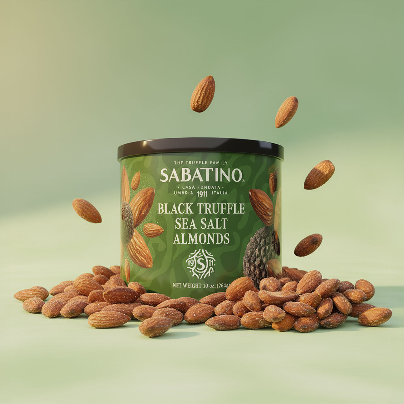 a jar of nuts falling on top of a pile of nuts