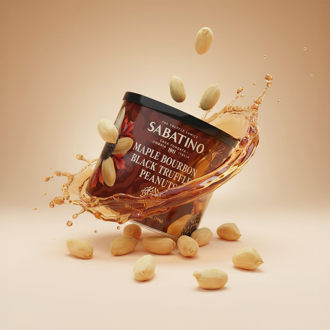 a jar of peanut butter splashing into a liquid